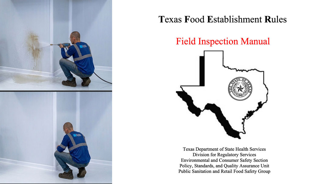 Texas Food Establishment Rules, TFER §228.173, Water flush cleaning methods, FRP wall panel trim, Rigid PVC sanitary coving